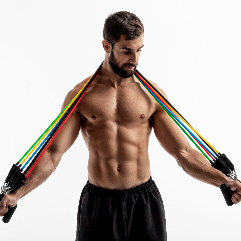 Laden Sie das Bild in Galerie -Viewer, Set of Resistance Bands with Accessories and Exercise Guide Rebainer