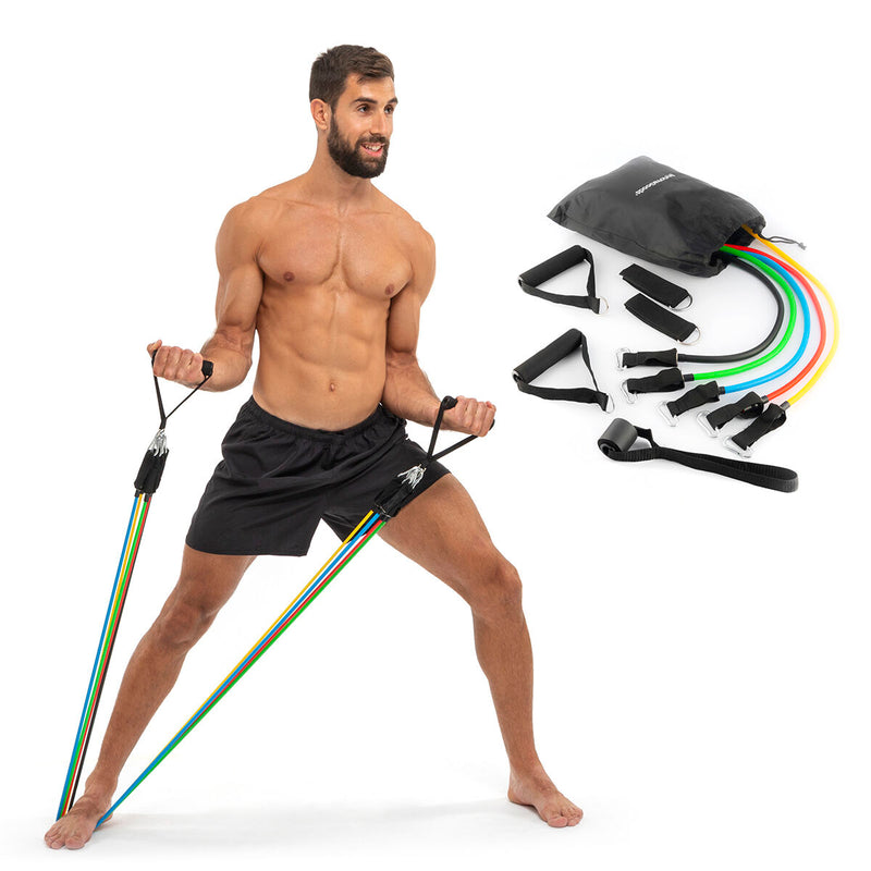 Laden Sie das Bild in Galerie -Viewer, Set of Resistance Bands with Accessories and Exercise Guide Rebainer
